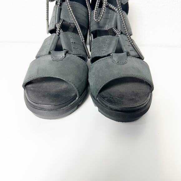 Sorel Womens Joanie II Lace Up Gladiator Wedge Sandals in Black Size 8.5 - Picture 4 of 10